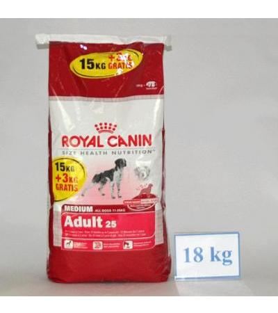 Royal Canin MEDIUM ADULT (all dogs 11-25kg) 15kg + 3kg FOR FREE