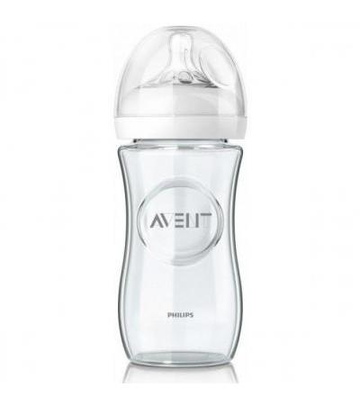 AVENT bottle Natural GLASS 240ml + pacifier 2 hole